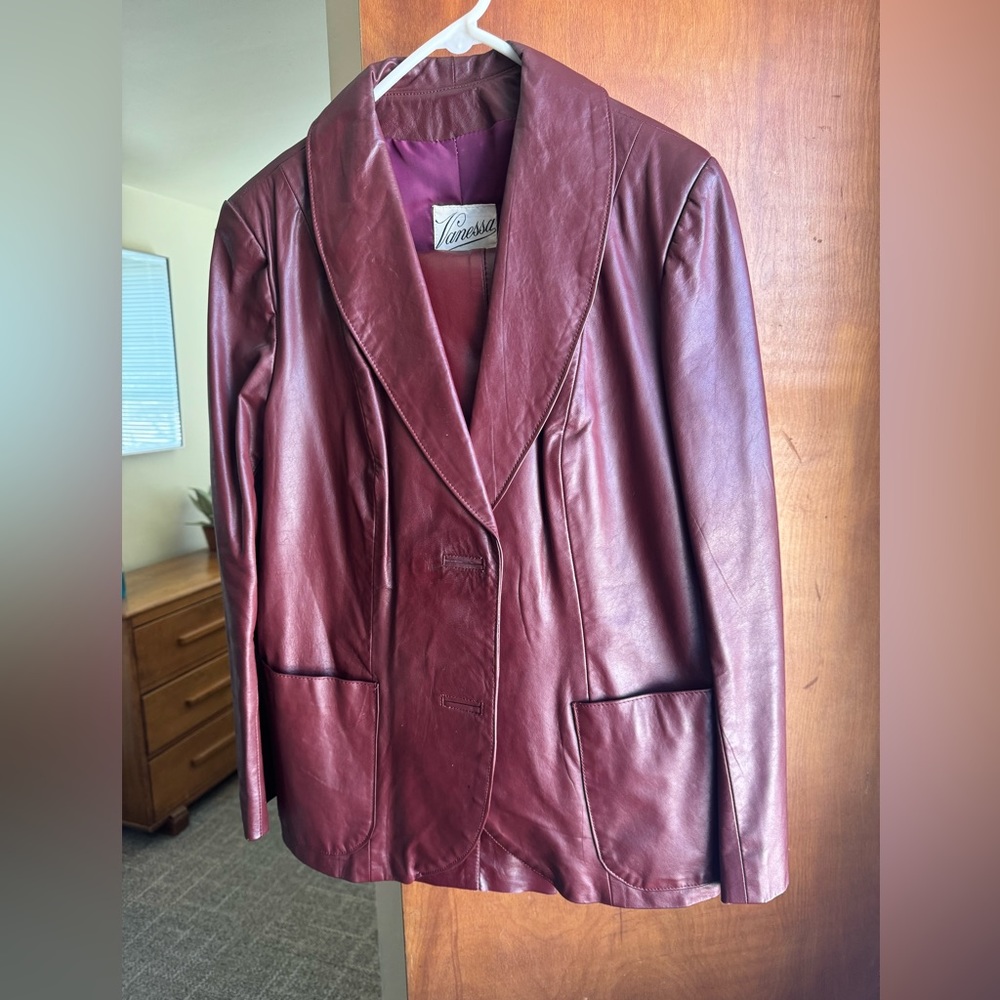 Burgundy leather suit size 12